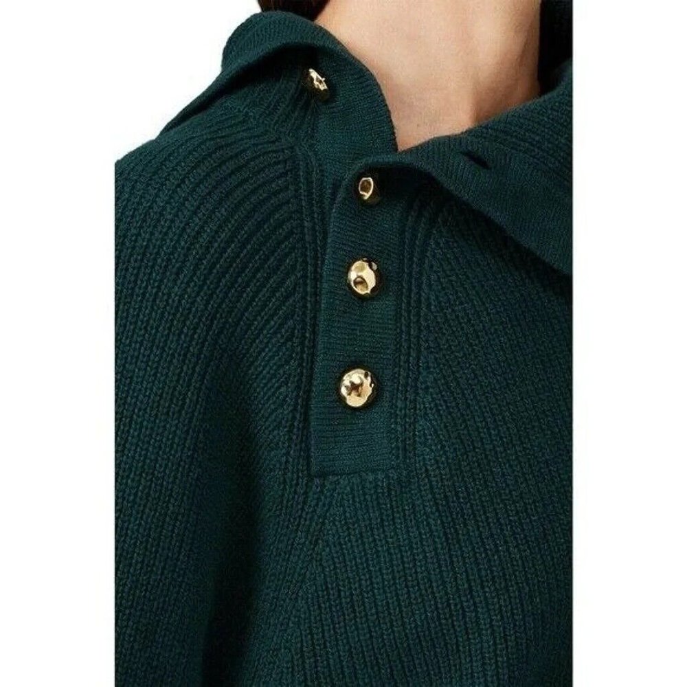 Tara Jarmon Paris Women's Wool Blend Green Cowl Neck Sweater Gold Buttons Large - Picture 2 of 10